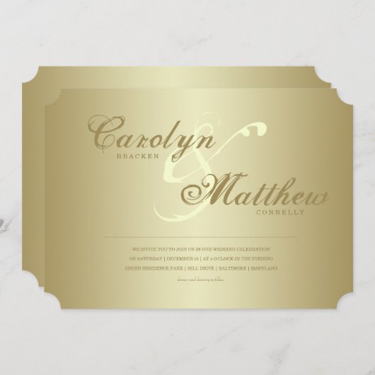 Elegant Classy | Gold Ticket | Uitnodiging tot wed (Voorkant / Achterkant)