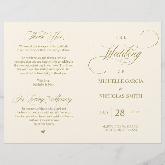 Elegant Classy Gold, vouwbaar huwelijksprogramma (Voorkant)