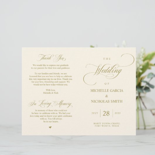 Elegant Classy Gold, vouwbaar huwelijksprogramma (Staand voorkant)