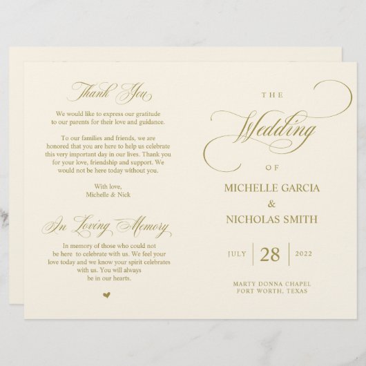 Elegant Classy Gold, vouwbaar huwelijksprogramma (Voorkant / Achterkant)