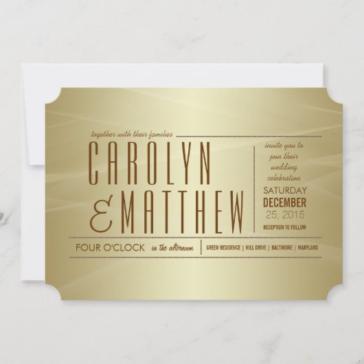 Elegant Classy Gold Wedding Ticket Uitnodiging (Voorkant)