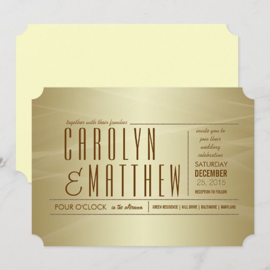 Elegant Classy Gold Wedding Ticket Uitnodiging (Voorkant / Achterkant)