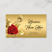 Elegant Classy Golden Red Rose Gold Leaf Floral Visitekaartje (Voorkant)