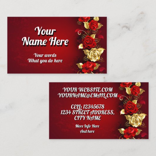 Elegant Classy Golden Red Rose Visitekaartje (Voorkant / Achterkant)