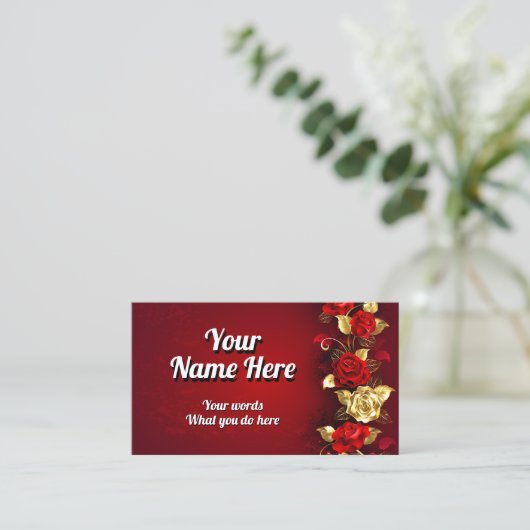 Elegant Classy Golden Red Rose Visitekaartje (Staand voorkant)