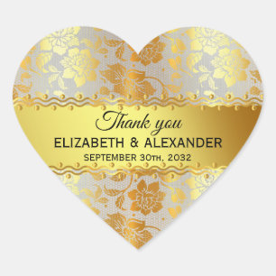 Elegant Classy Goud Grijs Bloemen Zilveren Juweel Hart Sticker