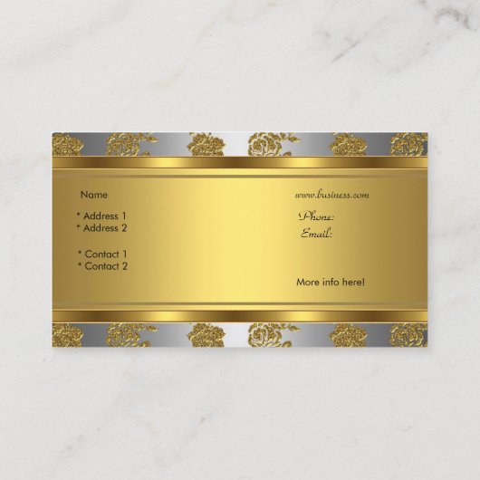 Elegant Classy Goud Grijs Bloemen Zilveren Juweel Visitekaartje (Achterkant)