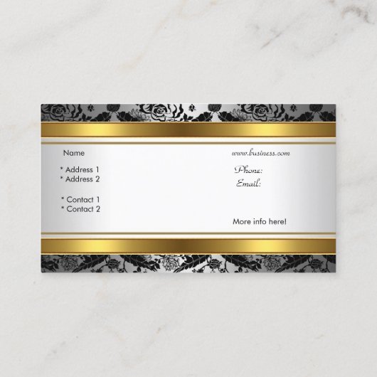 Elegant Classy Goud Grijs Bloemen zwart zilver Visitekaartje (Achterkant)