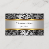 Elegant Classy Goud Grijs Bloemen zwart zilver Visitekaartje (Voorkant)