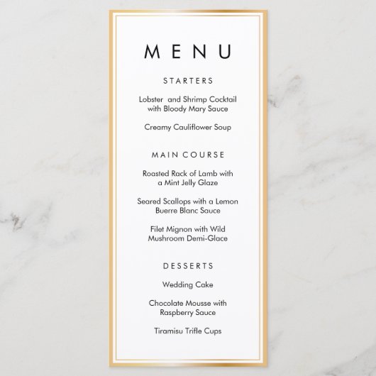 Elegant Classy Goud Wit Lijst Trouwdiner Menu (Voorkant)