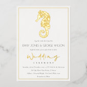 Elegant Classy Gouden Folie Navy Seahorse Bruiloft Folie Uitnodiging (Voorkant)
