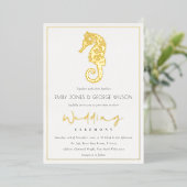 Elegant Classy Gouden Folie Navy Seahorse Bruiloft Folie Uitnodiging (Staand Voorkant)