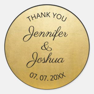 Elegant Classy Gouden Folie Zwart Bruiloft Gift Fa Ronde Sticker