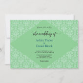 Elegant Classy Green Damask Script Formele bruilof Kaart (Voorkant)