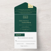 Elegant Classy Green Gold Monogram Modern Weddensc All In One Uitnodiging (Binnen)