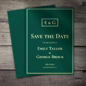 Elegant Classy Green Gold Monogram Modern Weddensc Save The Date