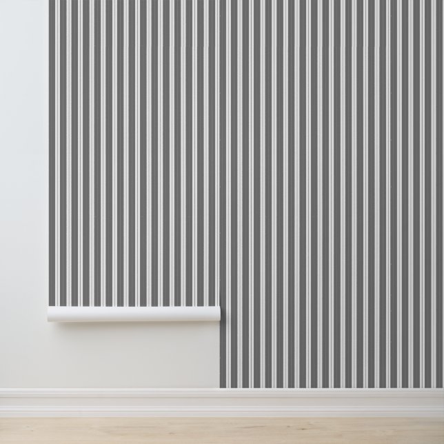 Elegant Classy Grijs Wit Frans Ticking Strepen Behang (Applicatie)