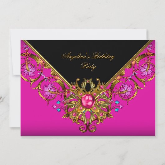 Elegant Classy Hot roze Black Gold Birthday Party Kaart (Voorkant)