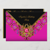 Elegant Classy Hot roze Black Gold Birthday Party Kaart (Voorkant / Achterkant)