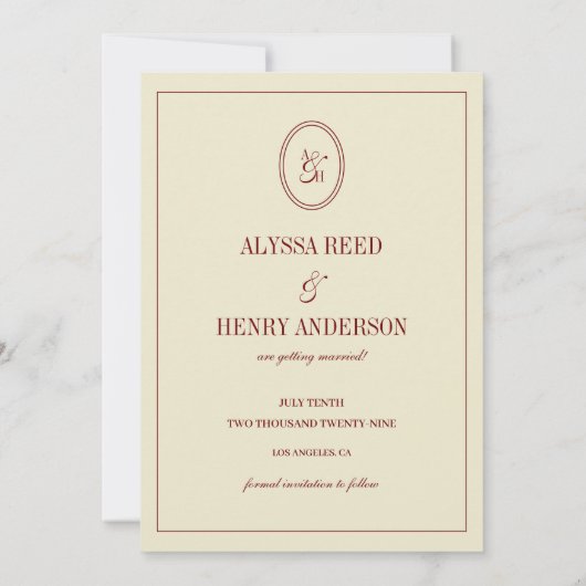 Elegant Classy Ivory Monogram Script Wedding Photo Save The Date (Achterkant)