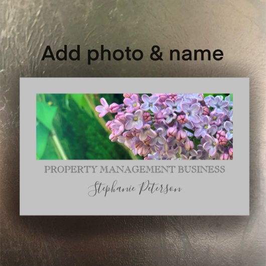 Elegant Classy Lila Custom Photo Grey Management Visitekaartje