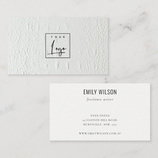 Elegant Classy Logo Ivory White Leather Texture Visitekaartje (Voorkant / Achterkant)