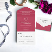 Elegant Classy Magenta Monogram Modern Wedding All In One Uitnodiging