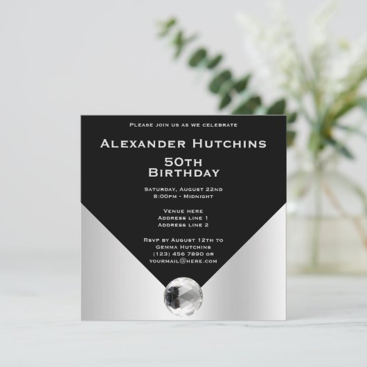 Elegant Classy Mannelijk Zwart & Zilver Verjaardag Kaart (Staand voorkant)