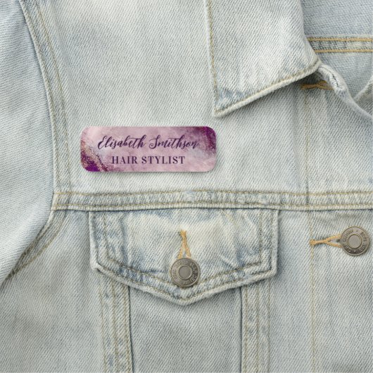 Elegant Classy Marble Paars Personalized ID Badge (In situ)