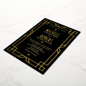 Elegant Classy Modern Art Deco Black Wedding Gold Folie Uitnodiging (Gedraaid)