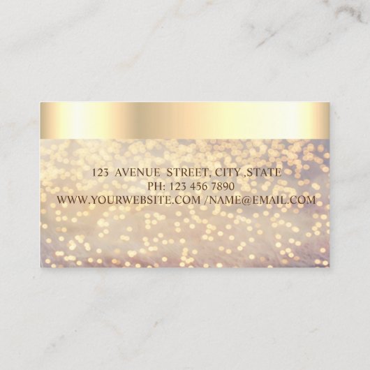 Elegant Classy Modern, Bokeh, Faux Gold Border Visitekaartje (Achterkant)