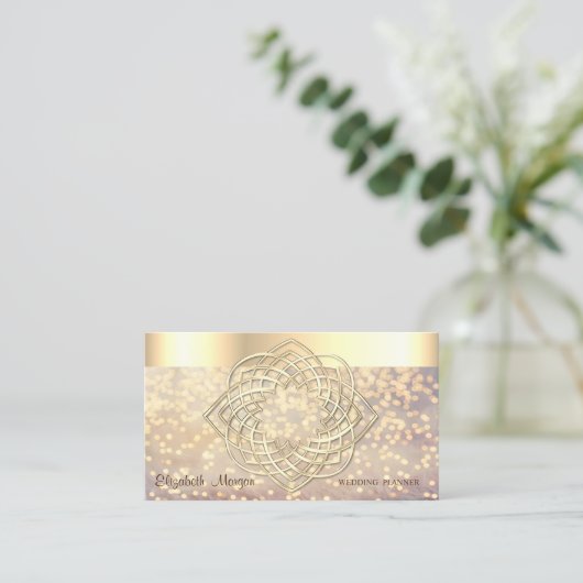 Elegant Classy Modern, Bokeh, Faux Gold Border Visitekaartje (Staand voorkant)