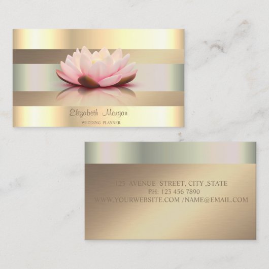 Elegant Classy Modern, Faux Gold Stripes Lotus Visitekaartje (Voorkant / Achterkant)
