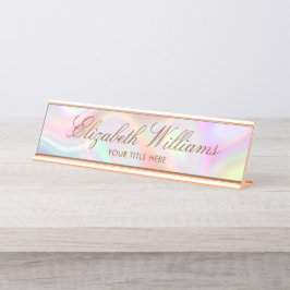 Elegant Classy Modern Holographic Pastels Custom Bureau Naambordje