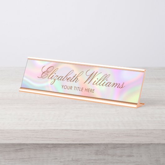 Elegant Classy Modern Holographic Pastels Custom Bureau Naambordje (Voorkant)