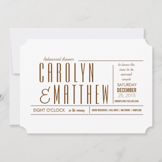 Elegant Classy Modern Rehearsal Dinner Invite Kaart (Voorkant)