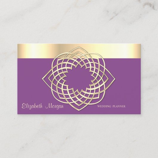 Elegant Classy Modern, Violet, Faux Gold Border Visitekaartje (Voorkant)