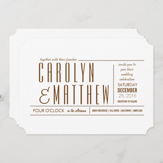 Elegant Classy Modern Wedding Ticket Uitnodiging (Voorkant / Achterkant)