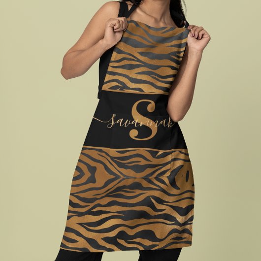 Elegant Classy Monogram Name Gold Black Leopard Schort