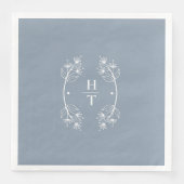 Elegant Classy Monogram Stoffig Blauw Bruiloft Ser Servet (Voorkant)