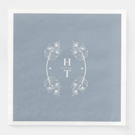 Elegant Classy Monogram Stoffig Blauw Bruiloft Ser Servet