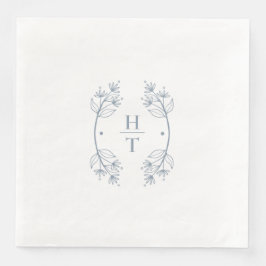 Elegant Classy Monogram Stoffig Blauw Bruiloft Ser Servet