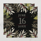 Elegant Classy Muted Botanical op zwart Save The Date (Voorkant / Achterkant)
