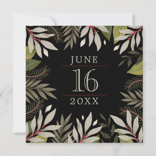 Elegant Classy Muted Botanical op zwart Save The Date (Voorkant)