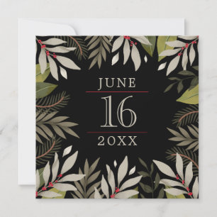 Elegant Classy Muted Botanical op zwart Save The Date
