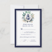 Elegant Classy Navy Anchor Greenery Meal Choice RSVP Kaartje (Voorkant)