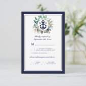 Elegant Classy Navy Anchor Greenery Meal Choice RSVP Kaartje (Staand voorkant)