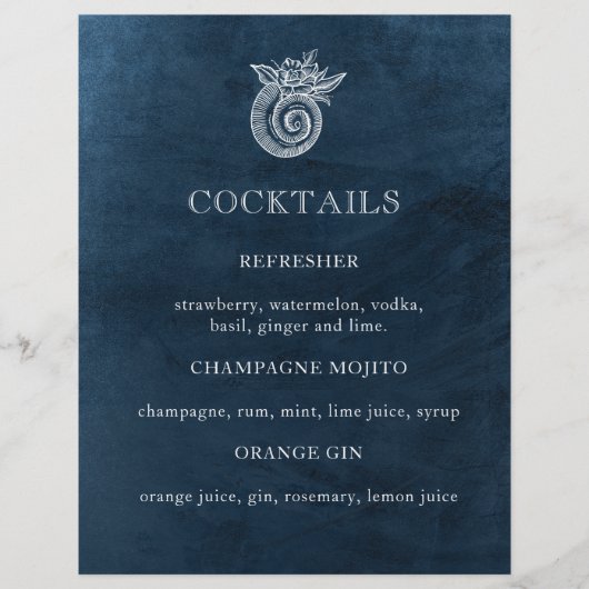 Elegant Classy Navy Beach Wedding Cocktail Menu (Voorkant)