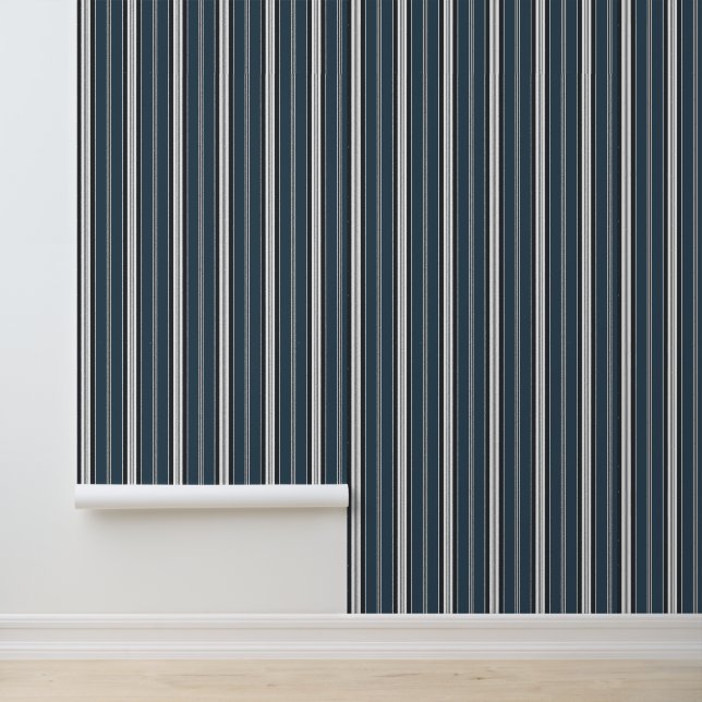 Elegant Classy Navy Blauw Wit Strepen Behang (Applicatie)