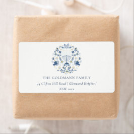 Elegant Classy Navy Blue Hanukkah Floral Address Etiket
